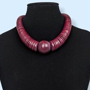 Vintage Wood Beaded Choker Necklace